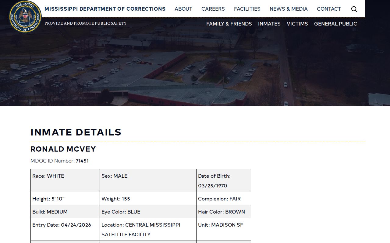George County release date lookup showing the MDOC Tentative Release Date field